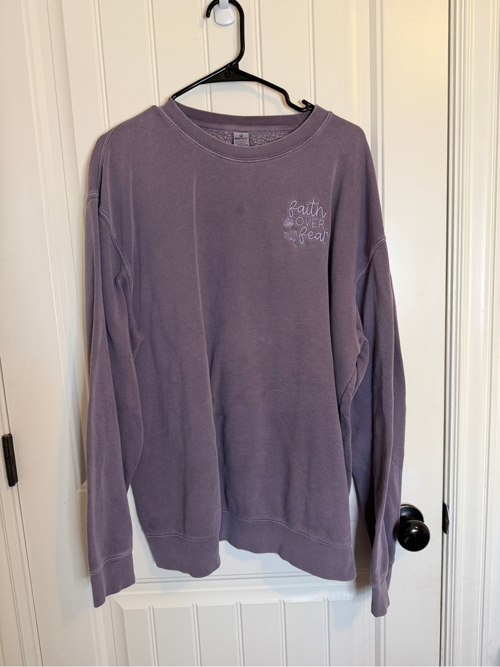 Little Mama Shirt Shop Faith Over Fear Purple Crewneck Sweatshirt